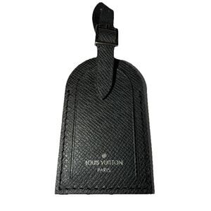 Louis Vuitton Black Taiga Leather Name Tag w/ Silver tone Metal Large France LN